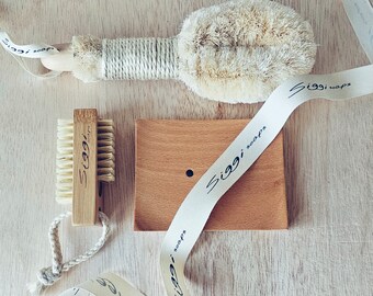 Zero waste soap dish nail brush  scrubber loffah all natural bath supplies gift set to bundle with Siggi Soaps