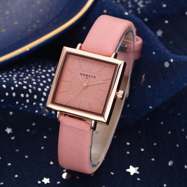 Armbanduhr Minimalistisch Damen,  Rosa Schlichte Damenuhr, Geschenkidee für Frauen