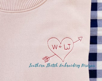 Heart Bow and Arrow Cupid Bean Stitch Machine Embroidery Design File 5x7, 4", 2.5"