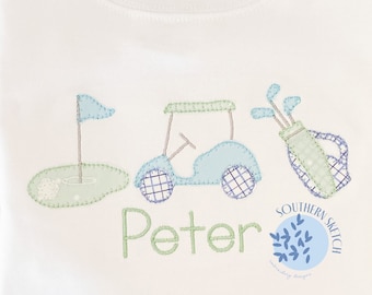 Applique Golf Trio Golf Cart Golf Bag E Stitch Machine Embroidery Design 4x4, 5x7