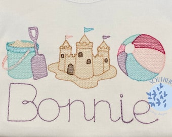 Beach Vacation Trio Sketch Fill, Light Fill Sand Bucket, Sand Castle, Beach Ball Machine Embroidery Digital Download Design 6x10, 5x7, 4x4