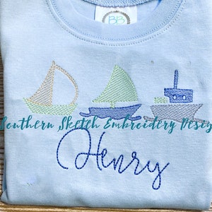 Boat Trio Sketch Fill Light Fill Sailboats Machine Embroidery Digital Download Design  File 4x4, 5x7