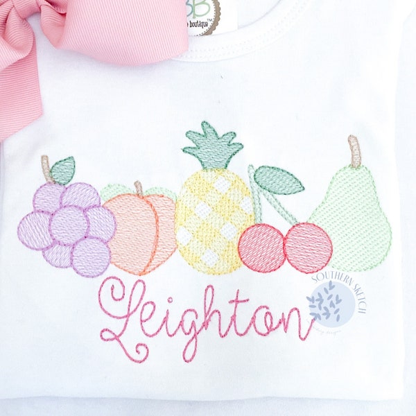Fruit Gingham Sketch Fill Light FillGrapes, Peach, Pineapple, Cherries, Pear Summer Machine Embroidery Design Instant Digital Download