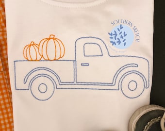 Pumpkin Truck Simple Bean Stitch Outline Fall Autumn Machine Embroidery Design File 4x4, 5x7, 6x10