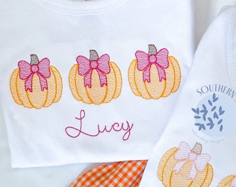 Pumpkin Bow Trio Sketch Fill Light Fill Fall Machine Embroidery Design File 4x4, 5x7, 6x10