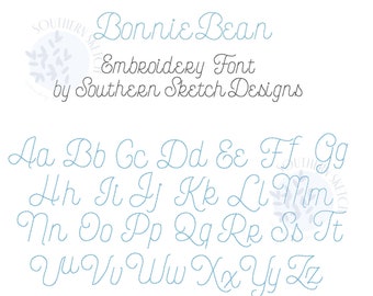 Bonnie Bean Cursive Style Floss Print Classic Machine Embroidery Bean Stitch BX Font .75&quot;, 1&quot;, 1.5&quot;