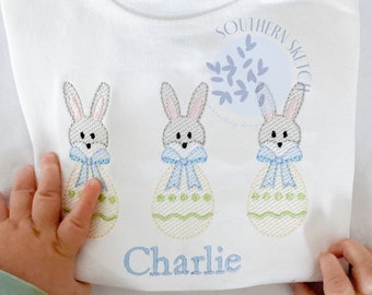 Bow Tie Bunny Easter Egg Sketch Fill Light Fill Quick Stitch Machine Embroidery Design File 5.5", 5x7", 6x10"