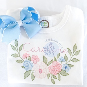 Floral Wreath Sketch Fill Light Fill Quick Stitch Spring Monogram Frame 5&quot;, 5x7, 6x10