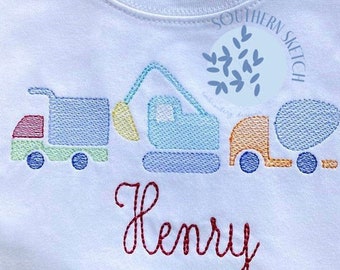Construction Trucks Light Fill Sketch Machine Embroidery Design Trio Instant Digital Download File 4x4, 5x7, 6x10