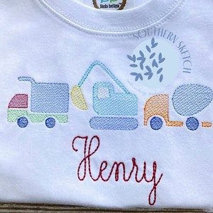 Construction Trucks Light Fill Sketch Machine Embroidery Design Trio Instant Digital Download File 4x4, 5x7, 6x10