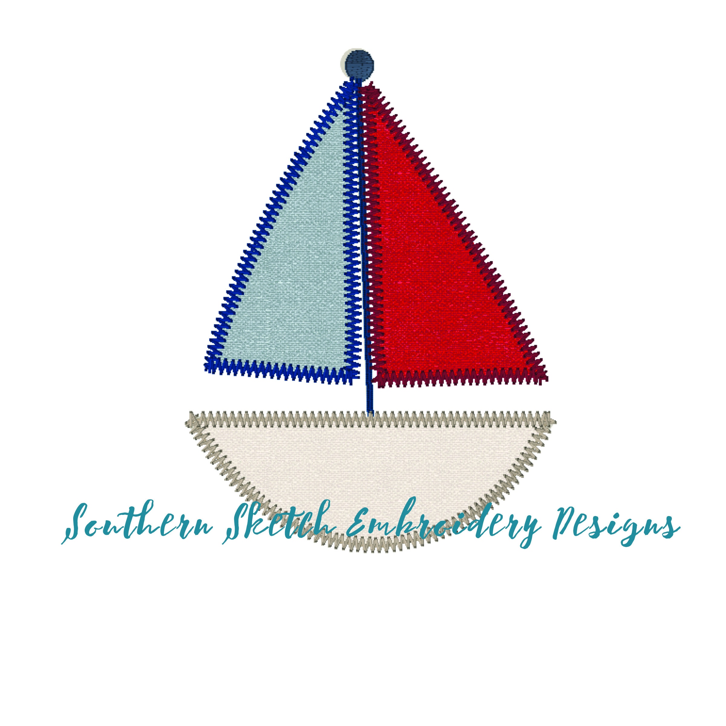 Applique Sailboat Zigzag Stitch Machine Embroidery Digital Etsy