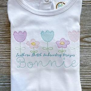 Spring Flowers Sketch Fill Stitch Machine Embroidery Digital Design Instant Download File Quick Stitch Size 4x4 and 5x7