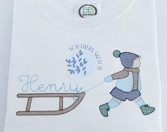 Nordic Boy Pulling Sled Winter Machine Ricamo Design File 4x4, 5x7, 6x10