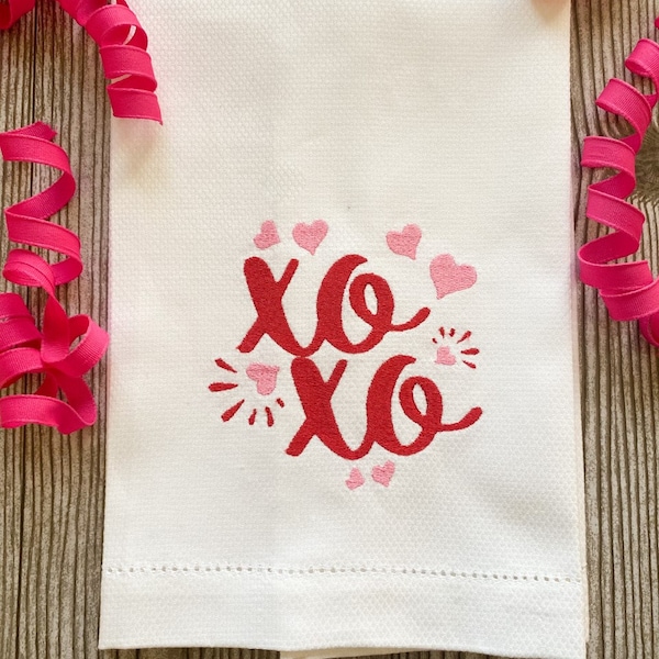 Valentine's Day XO Hearts Fill  Stitch Machine Embroidery Linen Design Instant Download File 4x4 and 5x7