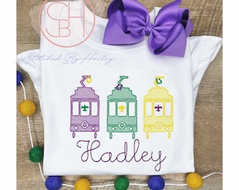 Mardi Gras Streetcars Sketch Fill Light Fill Machine Embroidery Design File 5", 5x7, 6x10