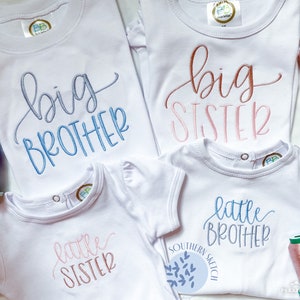Bundle Little Brother, Big Brother, Little Sister, Big Sister Sibling Satin Stitch Lettering Machine Embroidery Design File 6x10, 5x7, 4x4