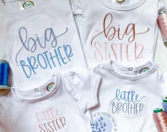 Bundle Little Brother, Big Brother, Little Sister, Big Sister Sibling Satin Stitch Lettering Machine Embroidery Design File 6x10, 5x7, 4x4