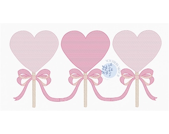 Heart Bow Trio Sketch Fill, Light Fill Valentine&#39;s Day Machine Embroidery Design File 4x4, 5x7, 6x10