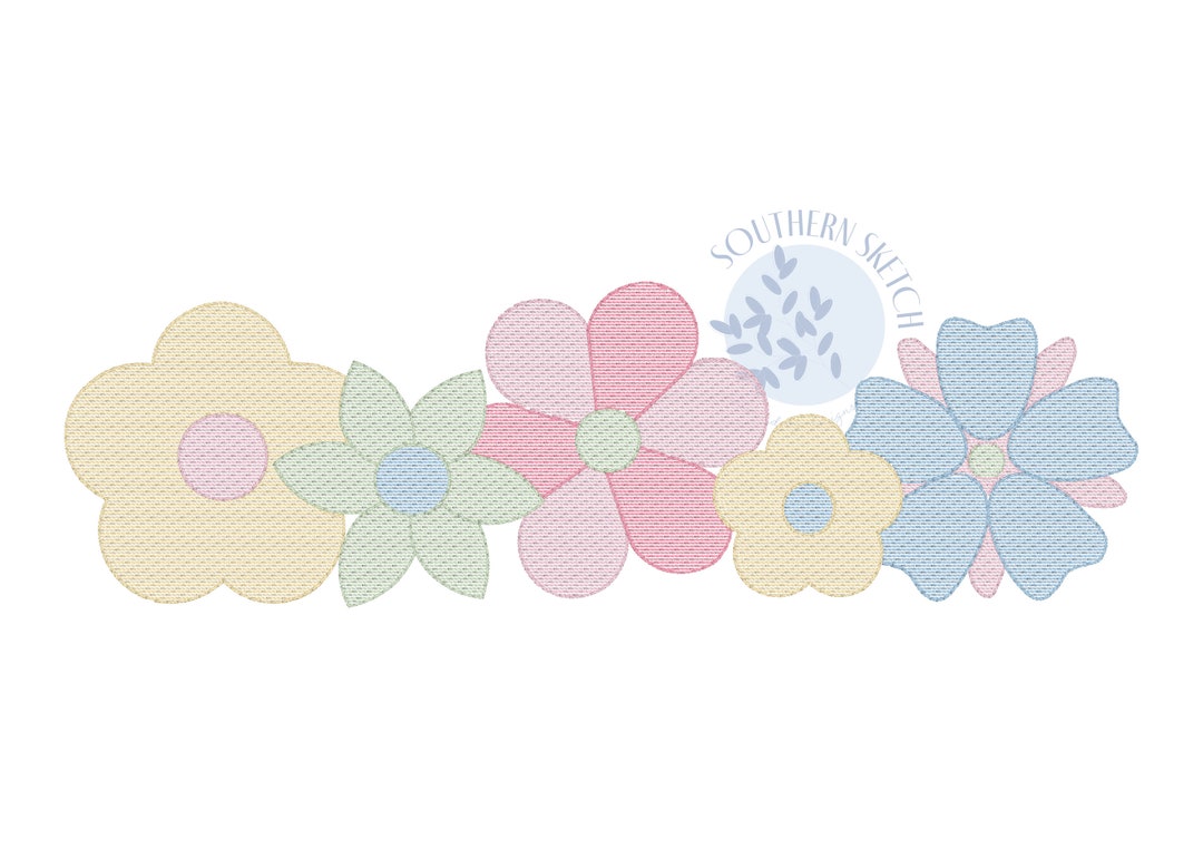 Spring Flower Patch Sketch Fill Light Fill Machine Embroidery Design ...