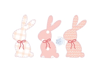 Applique Bunny Trio avec Bow Blanket Stitch Machine Broderie Digital Download Design File 4x4, 5x7