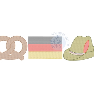 Oktoberfest Embroidery Design Pretzel, Flag, Alpine Hat Sketch Light Fill German Quick Stitch Instant Digital Download 5&quot;, 5x7, 6x10
