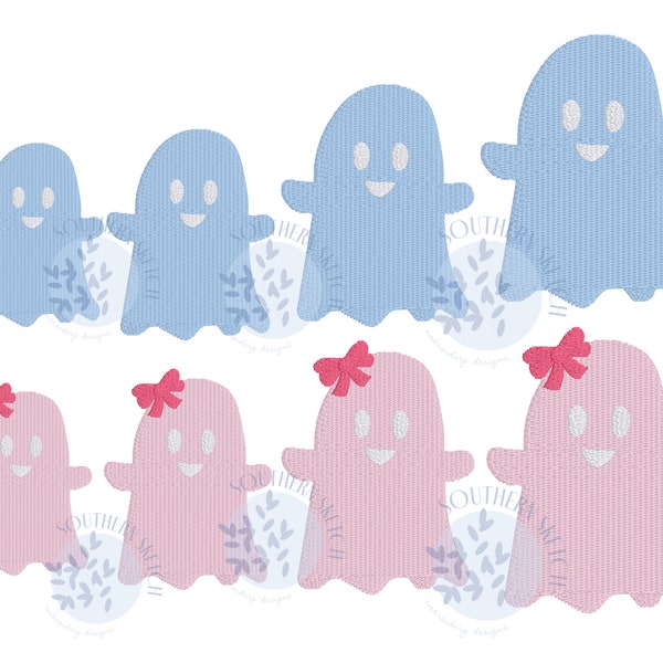 Mini Fill Stitch Halloween Friendly Ghost Girl Bow Boy Machine Embroidery Design File Instant Digital Download 1", 1.5", 2", 2.5"