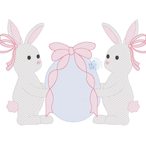 Easter Egg Bunny Bow Girl Spring Bunnies Machine Embroidery Design File Sketch Light Fill Classic Pattern Instant Digital Download 4 sizes