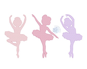 Ballerina Ballet Dancer Trio Sketch Fill Embroidery Design, quick stitch machine embroidery design file 5x7 and 4x4