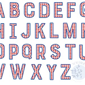 Star Alphabet Patriotic Letters A-Z 4th of July, Memorial Day, Labor Day Machine Embroidery Design 2&quot;, 3&quot;, 4&quot;, 5&quot;