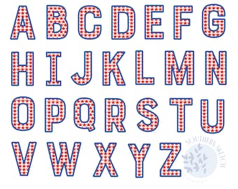 Star Alphabet Patriotic Letters A-Z 4th of July, Memorial Day, Labor Day Machine Embroidery Design 2&quot;, 3&quot;, 4&quot;, 5&quot;