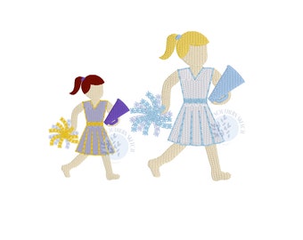 Mini Fill Stitch Cheerleader Girl Football Fall Machine Embroidery Design Customizable for Teams Instant Digital Download 2", 2.5"