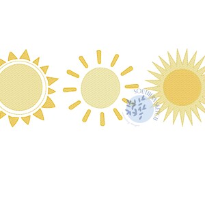 Sunshine Trio Sketch Fill Light Fill Summer Spring Machine Embroidery Design File 4x4, 5.5", 5x7, 6x10