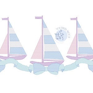 Sailboat Bow Trio Sketch Fill Light Fill Quick Stitch Summer Machine Embroidery Design File 4x4, 5&quot;, 5x7, 6x10