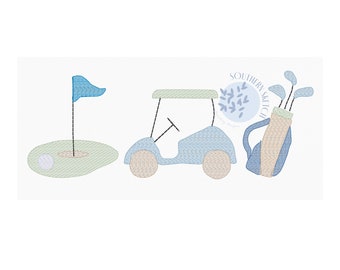 Golf trio light sketch fill quick stitch machine embroidery design file digital download size 4x4, 5x7, 6x10