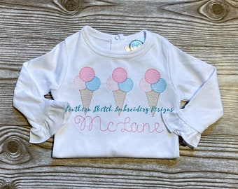 Summer Ice Cream Cone Trio Machine Sketch Embroidery Quick Stitch File Digital Download sizes 4x4 and 5x7