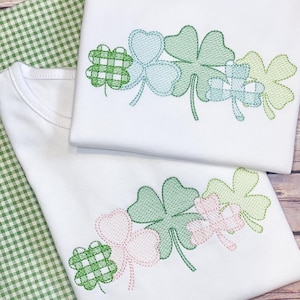 Sketch Gingham Shamrock Clovers St. Patrick's Day Clover Patch Spring Machine Embroidery Design File 4x4, 5", 5x7, 6x10