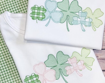 Sketch Gingham Shamrock Clovers St. Patrick's Day Clover Patch Spring Machine Embroidery Design File 4x4, 5", 5x7, 6x10
