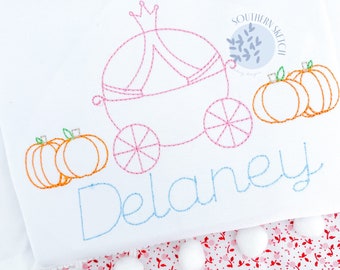 Pumpkin Princess Carriage Fall Bean Stitch Machine Embroidery Design File Quick Stitch Simple Vintage Digital Download 4x4, 5x7, 6x10