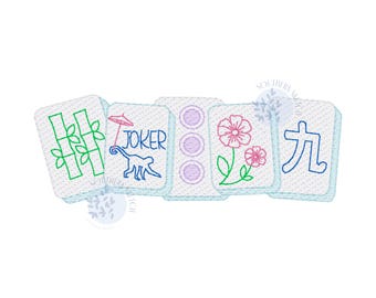 Diseño de bordado a máquina de servilletas de cóctel con diseño de Mahjong Bam, Crack, Dot, Joker y Flower Moms (12, 15, 15, 12, 13, 15, 15, 25, 25 cm)