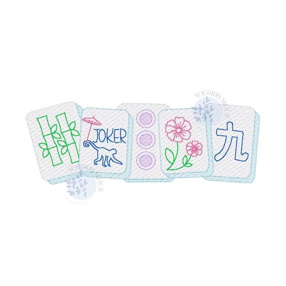 Sketch Mah Jong Tiles Mahjong Bam, Crack, Dot, Joker, Flower Moms Towel Cocktail Napkin Machine Embroidery Design File 5", 6", 5x7, 6x10