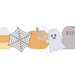 Halloween Ghost Pumpkin Tombstone Spider Web Candy Corn Sketch Light Fill Fall Collage Instant Digital Download Machine embroidery Design