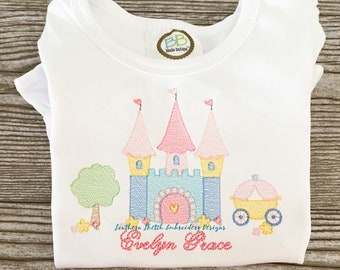 Princess Castle Carriage Light Fill Sketch Machine Embroidery Design Digital Download File 4x4, 5x7