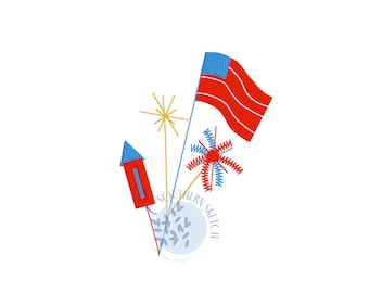 4th of July Firework Minis Sketch Light Fill Mini Fill Stitch Machine Embroidery Design Fireworks Florals Stars Digital Download 3 sizes