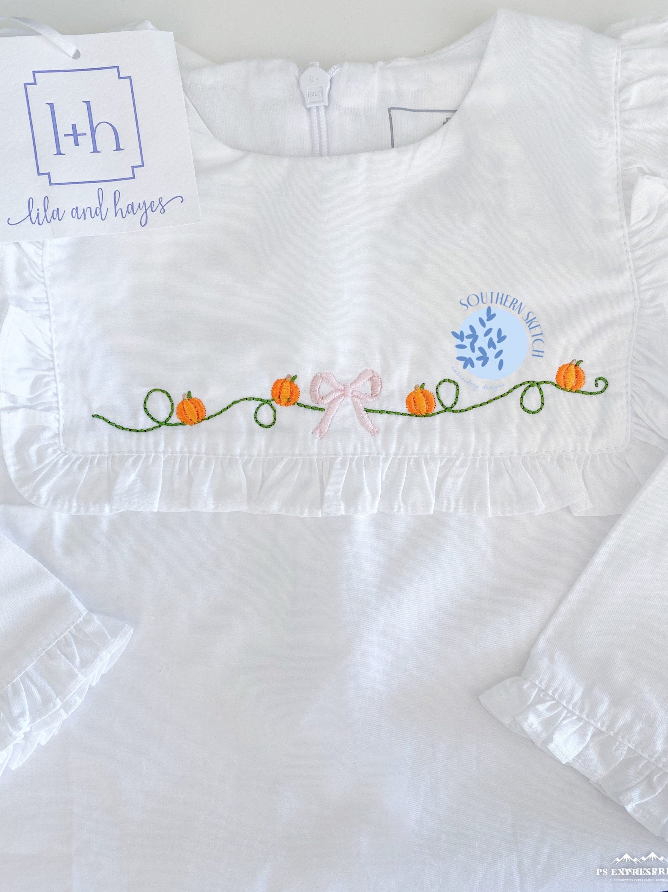 Pumpkin Bow Fall Monogram Frame Vine Machine Embroidery Design File 4x4, 5x7, 6x10