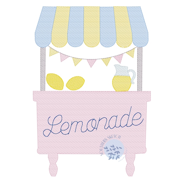 Lemonade Stand Sketch Fill Light Fill Classic Southern Style Summer Machine Embroidery Design 4x4, 5", 5x7, 6x10