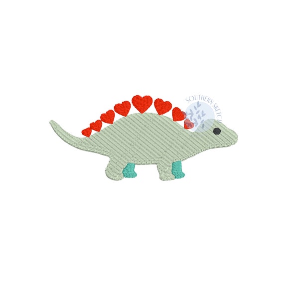 Mini Fill Stitch Valentine's Day Stegosaurus Dinosaur Hearts Machine Embroidery Design Pattern Instant Digital Download File Minis 2.5", 3"