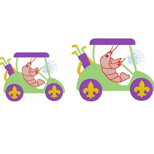 Mini Fill Stitch Mardi Gras Crawfish Golf Cart Machine Embroidery Design Fleur De Lis Beads Digital Pattern Download 2.25", 2.75"