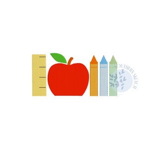 Mini Fill Stitch Back to School Crayon Ruler Apple Monogram Frame Boy Girl Polo Teacher Appreciation Fall Machine Embroidery Design 3&quot;, 4&quot;