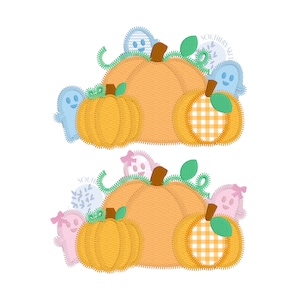 Applique Halloween Friendly Ghost Pumpkins with Bow Add On Trick or Treat Machine Embroidery Design File Digital Download 4 sizes