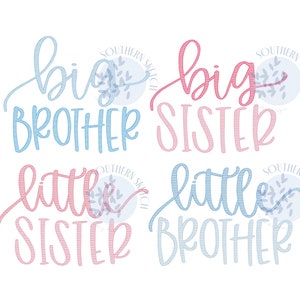 Bundle Little Brother, Big Brother, Little Sister, Big Sister Sibling Light Fill Sketch Machine Embroidery Digital Design 4x4, 5x7, 6x10